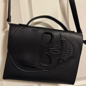 Banned Tenebris Skull Embossed Women's Black Gothic Occult Shoulder Bag
